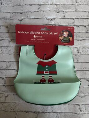 Pearhead Holiday Silicone Baby Bib Set Of 2 NEW